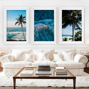 Large Vertical Coastal Wall Art – Palm Trees & Ocean Breeze - White Framed Poster with White Border - Artworksets