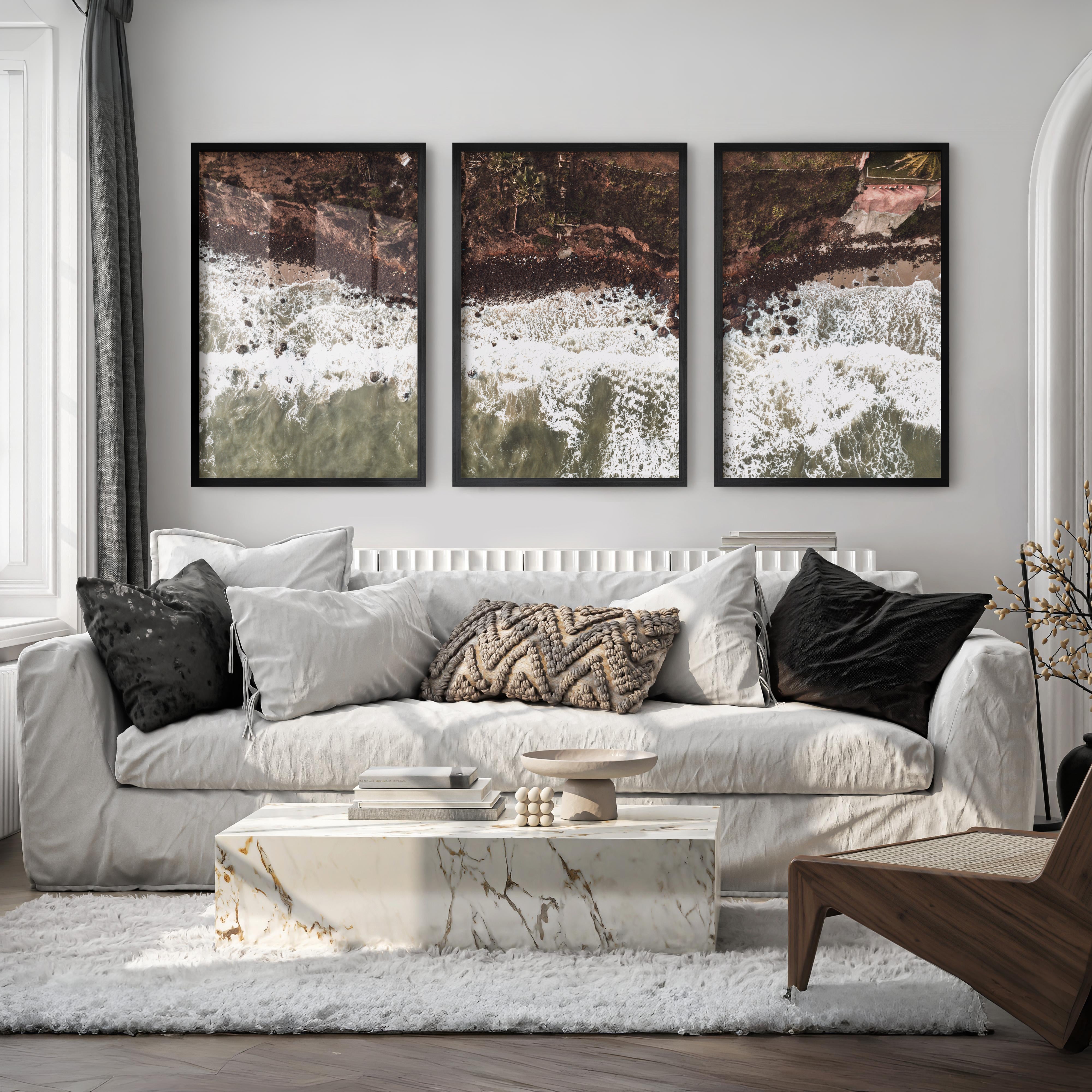 Aerial Shoreline Living Room Coastal Wall Decor - Black Framed Poster No Border - Artworksets