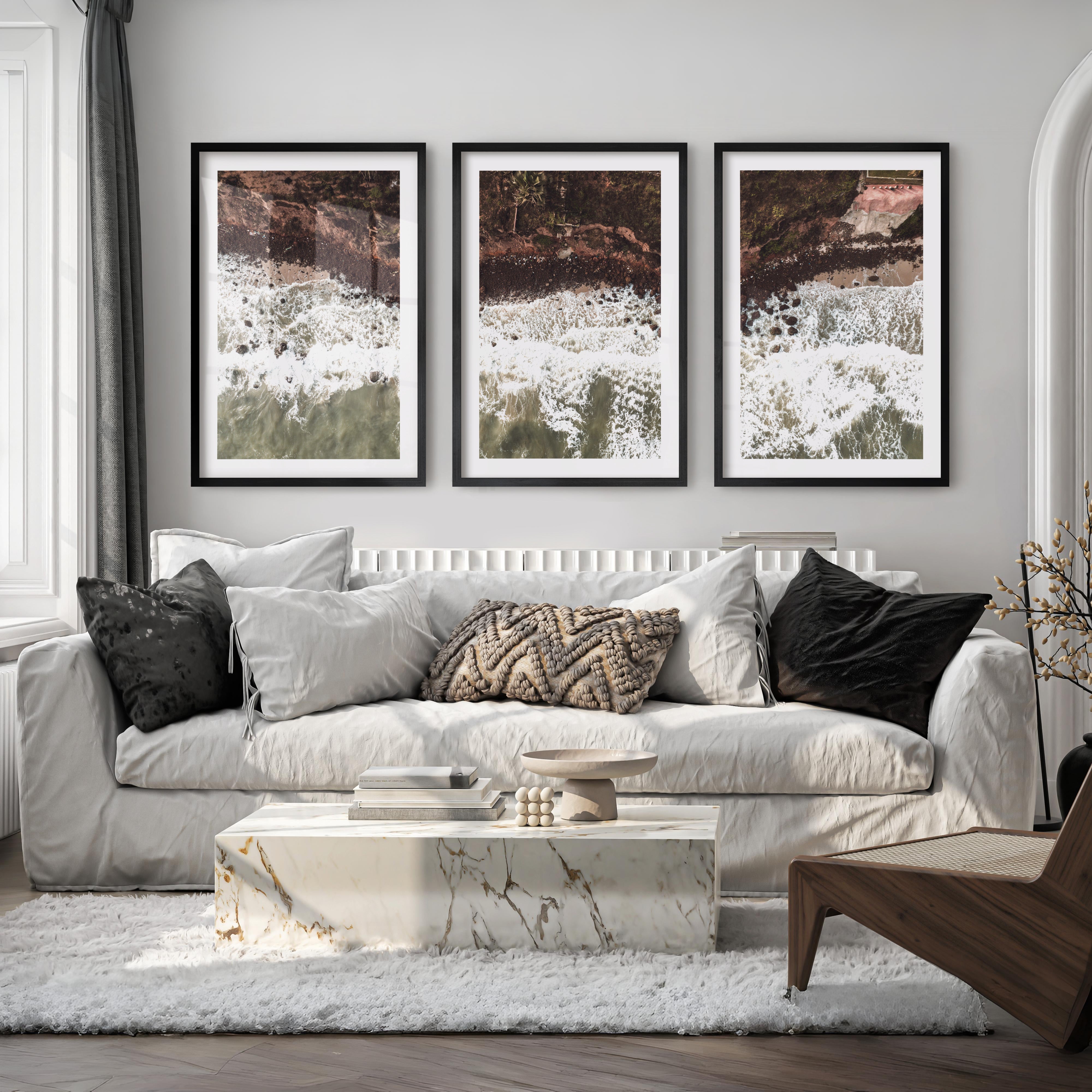 Aerial Shoreline Living Room Coastal Wall Decor - Black Framed Poster with White Border - Artworksets