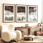 Aerial Shoreline Living Room Coastal Wall Decor - Dark Brown Framed Poster with White Border - Artworksets