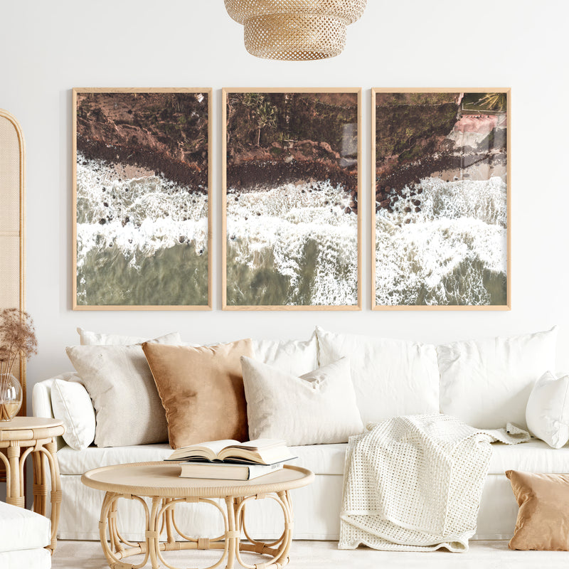 Aerial Shoreline Living Room Coastal Wall Decor - Natural Wood Framed Poster No Border - Artworksets