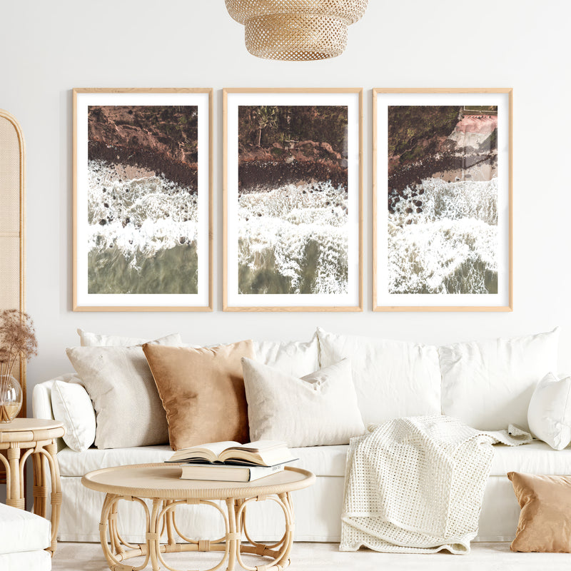 Aerial Shoreline Living Room Coastal Wall Decor- Natural Wood Framed Poster with White Border - Artworksets