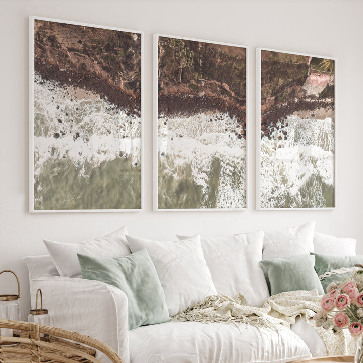Aerial Shoreline Living Room Coastal Wall Decor - White Framed Poster No Border - Artworksets