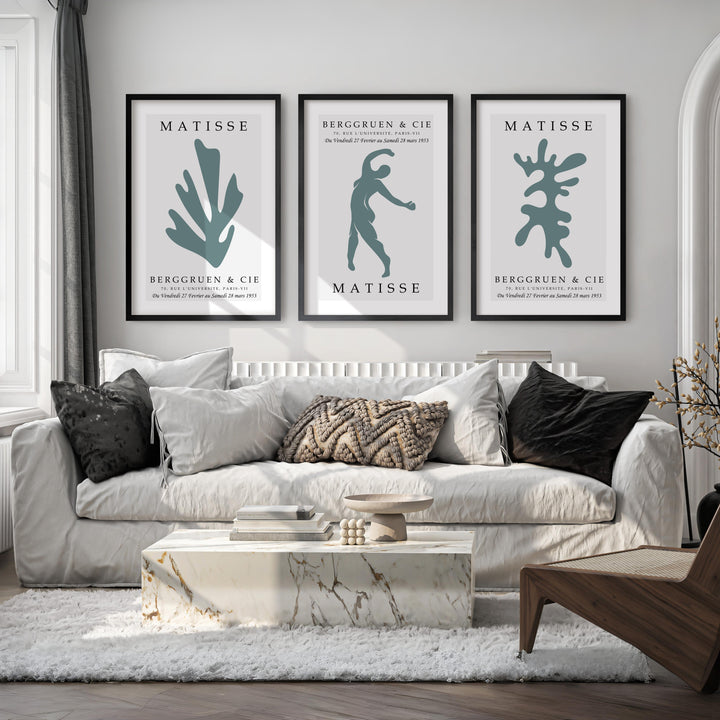 Matisse Art Prints Set of 3 – Minimalist Abstract Wall Art - Black Framed Poster No Border - Artworksets