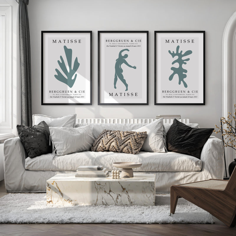 Matisse Art Prints Set of 3 – Minimalist Abstract Wall Art - Black Framed Poster No Border - Artworksets