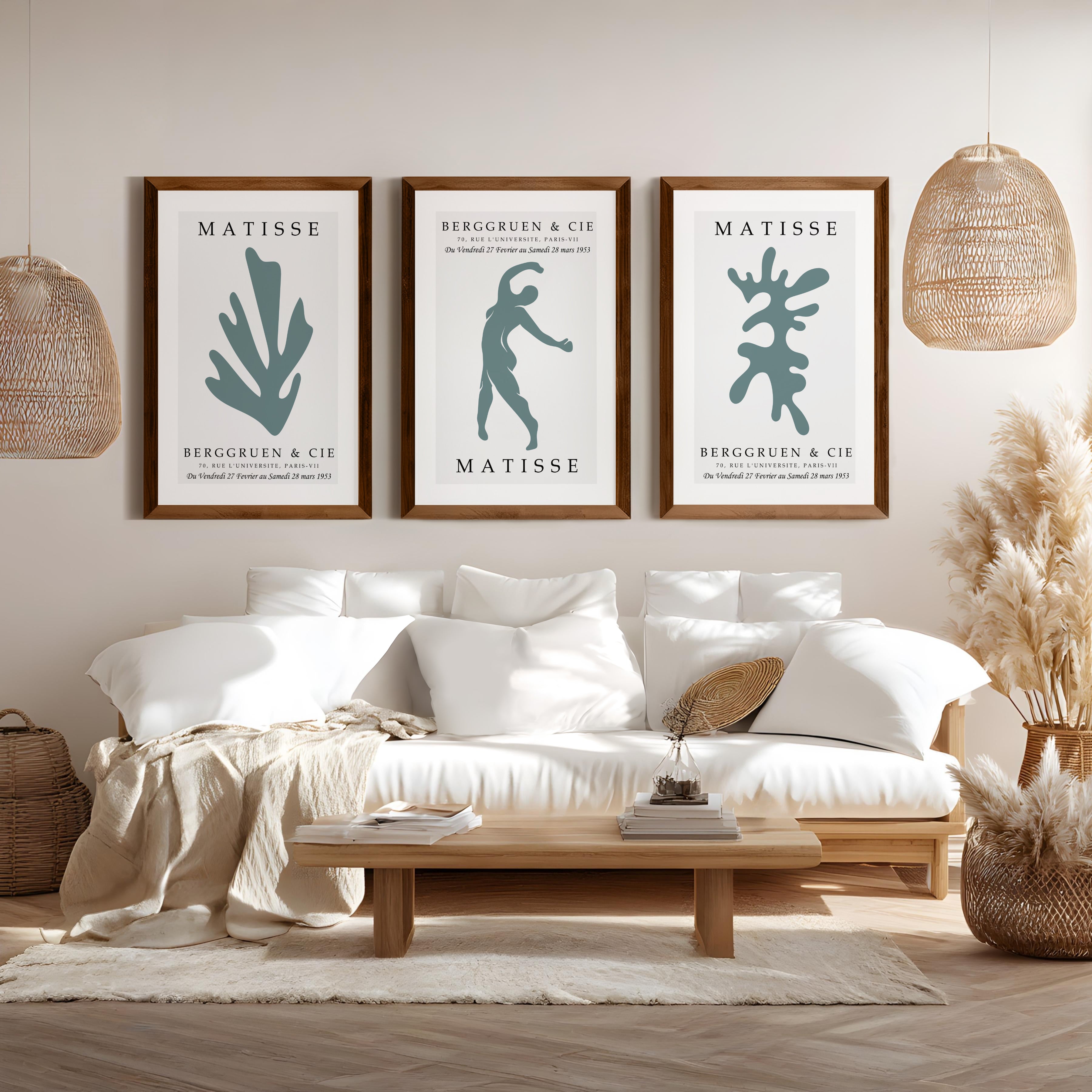 Matisse Art Prints Set of 3 – Minimalist Abstract Wall Art - Dark Brown Framed Poster No Border - Artworksets