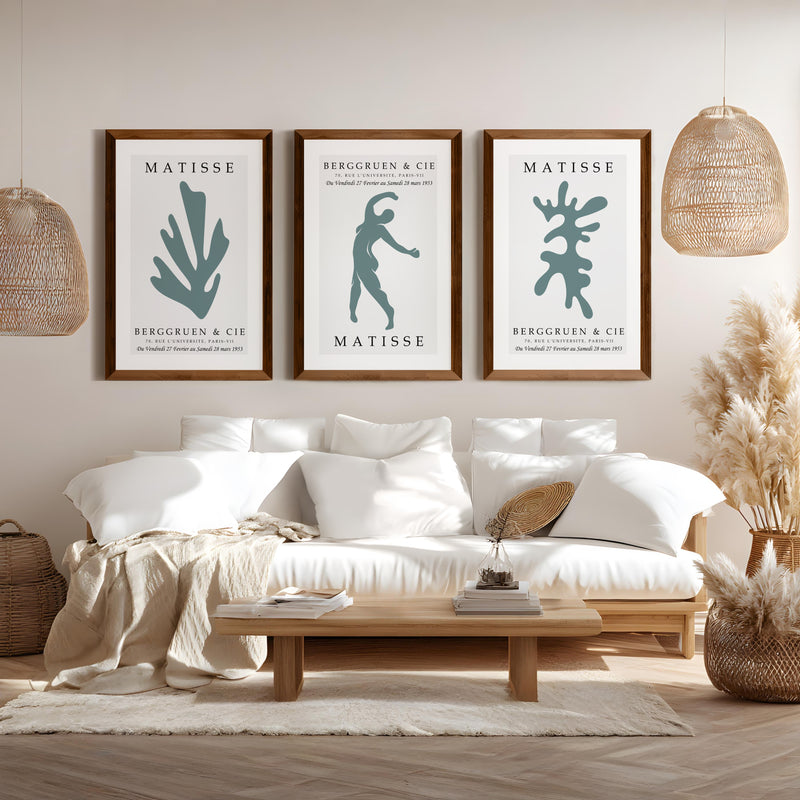 Matisse Art Prints Set of 3 – Minimalist Abstract Wall Art - Dark Brown Framed Poster No Border - Artworksets