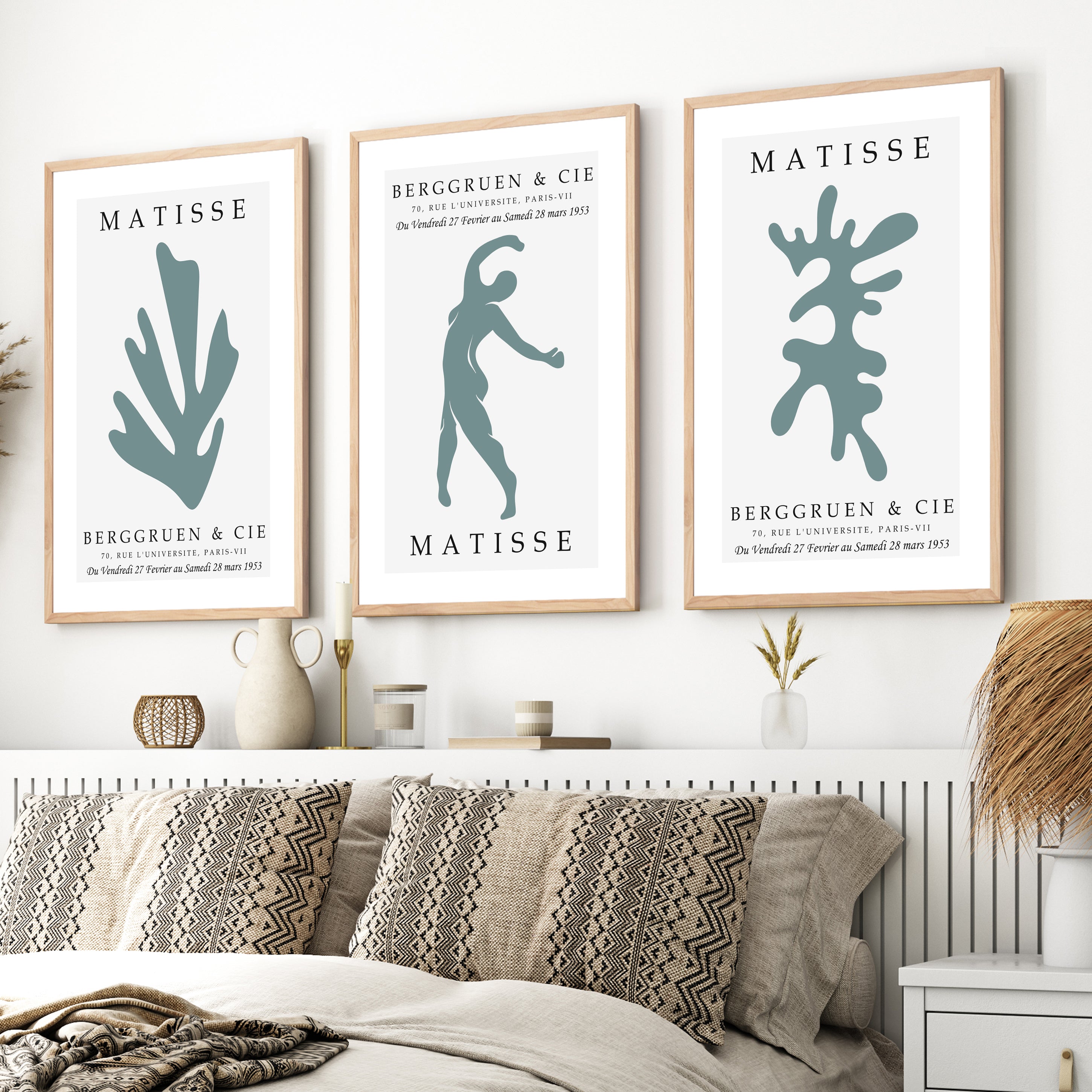 Matisse Art Prints Set of 3 – Minimalist Abstract Wall Art - Natural Wood Framed Poster No Border - Artworksets