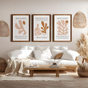 Matisse Poster Print – Neutral Abstract Wall Art Set of 3 - Dark Brown Framed Poster No Border - Artworksets