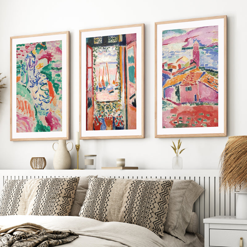 Matisse Poster – Fauvist Art Print Set of 3- Natural Wood Framed Poster with White Border - Artworksets