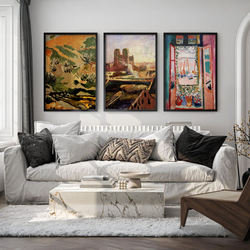 Matisse Prints – Brook with Aloes, Notre Dame & Open Window (Set of 3) - Black Framed Poster No Border - Artworksets
