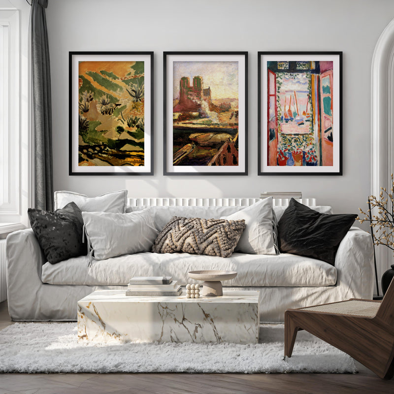 Matisse Prints – Brook with Aloes, Notre Dame & Open Window (Set of 3) - Black Framed Poster with White Border - Artworksets