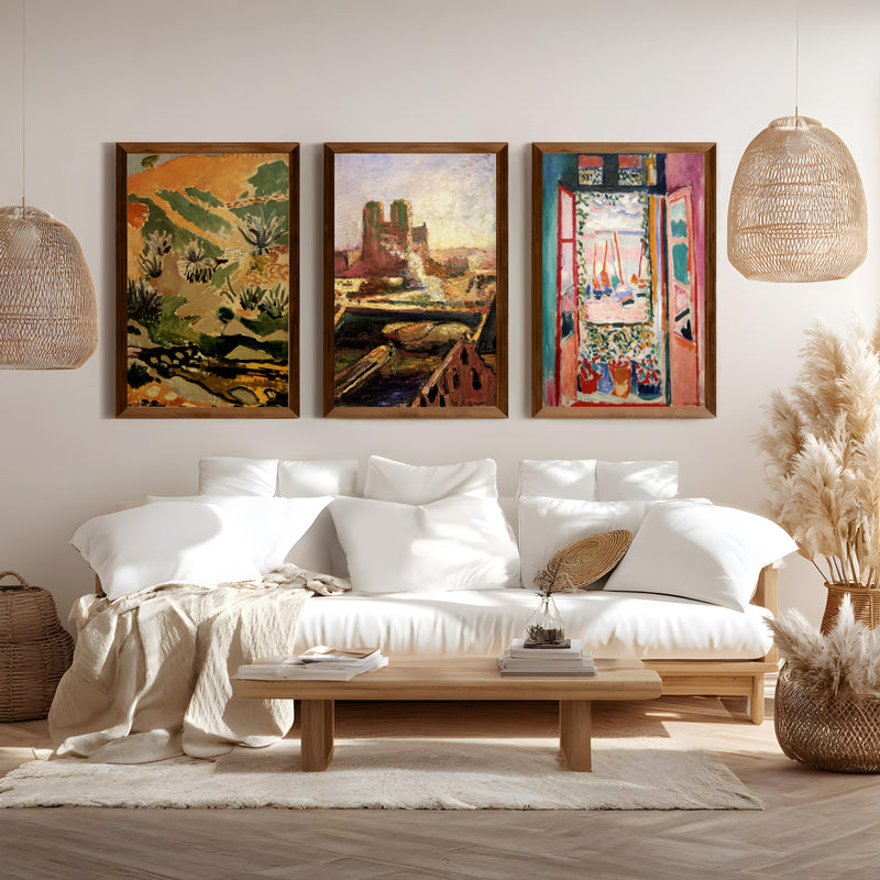 Matisse Prints – Brook with Aloes, Notre Dame & Open Window (Set of 3) - Dark Brown Framed Poster No Border - Artworksets