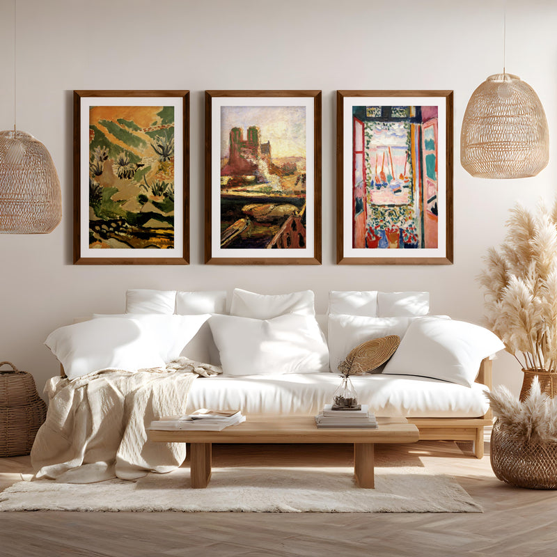 Matisse Prints – Brook with Aloes, Notre Dame & Open Window (Set of 3) - Dark Brown Framed Poster with White Border - Artworksets