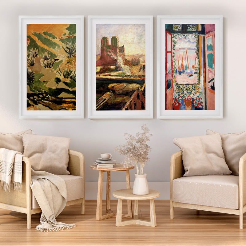 Matisse Prints – Brook with Aloes, Notre Dame & Open Window (Set of 3) - White Framed Poster with White Border - Artworksets