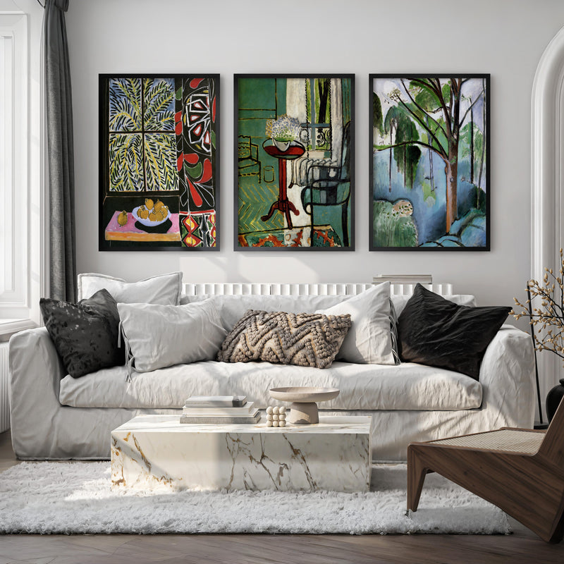 Matisse Prints for Sale – Egyptian Curtain, The Window & Trivaux Pond (Set of 3) - Black Framed Poster No Border - Artworksets