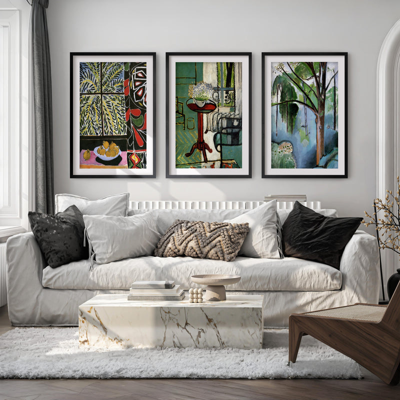 Matisse Prints for Sale – Egyptian Curtain, The Window & Trivaux Pond (Set of 3) - Black Framed Poster with White Border - Artworksets
