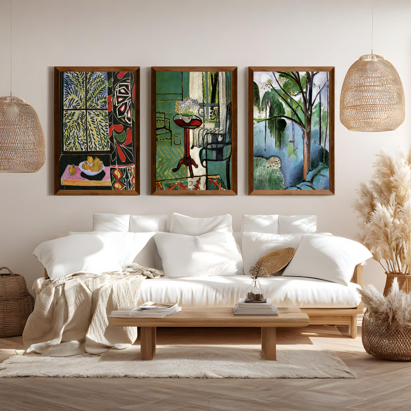 Matisse Prints for Sale – Egyptian Curtain, The Window & Trivaux Pond (Set of 3) - Dark Brown Framed Poster No Border - Artworksets