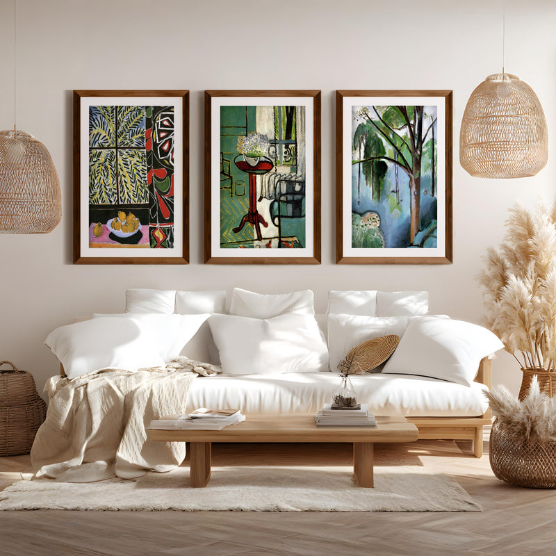 Matisse Prints for Sale – Egyptian Curtain, The Window & Trivaux Pond (Set of 3) - Dark Brown Framed Poster with White Border - Artworksets