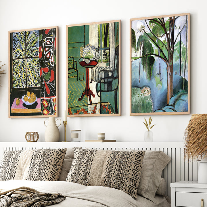 Matisse Prints for Sale – Egyptian Curtain, The Window & Trivaux Pond (Set of 3) - Natural Wood Framed Poster No Border - Artworksets