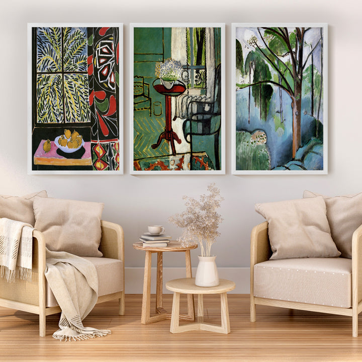 Matisse Prints for Sale – Egyptian Curtain, The Window & Trivaux Pond (Set of 3) - White Framed Poster No Border - Artworksets