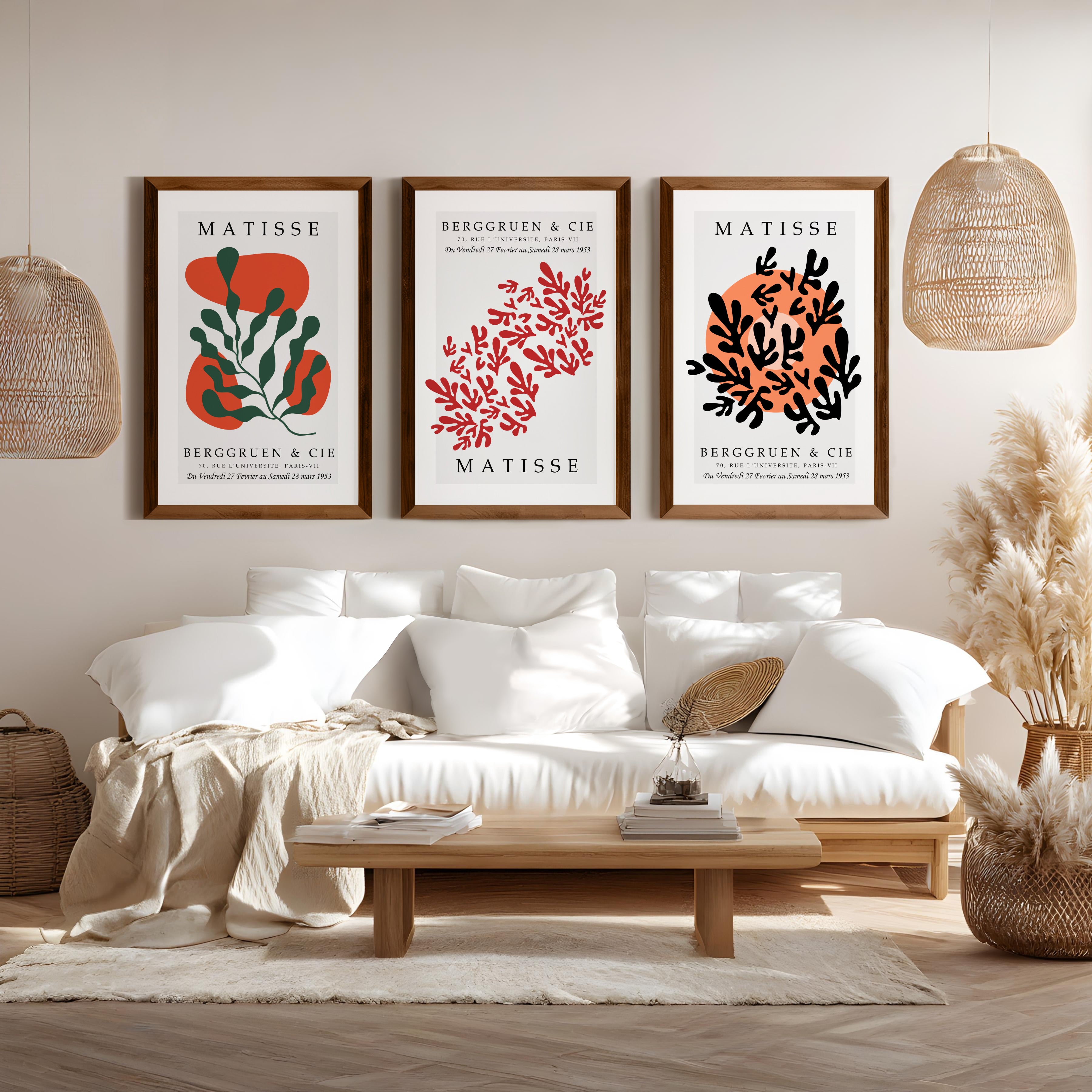 Matisse Prints – Framed Abstract Wall Art Set of 3 - Dark Brown Framed Poster No Border - Artworksets