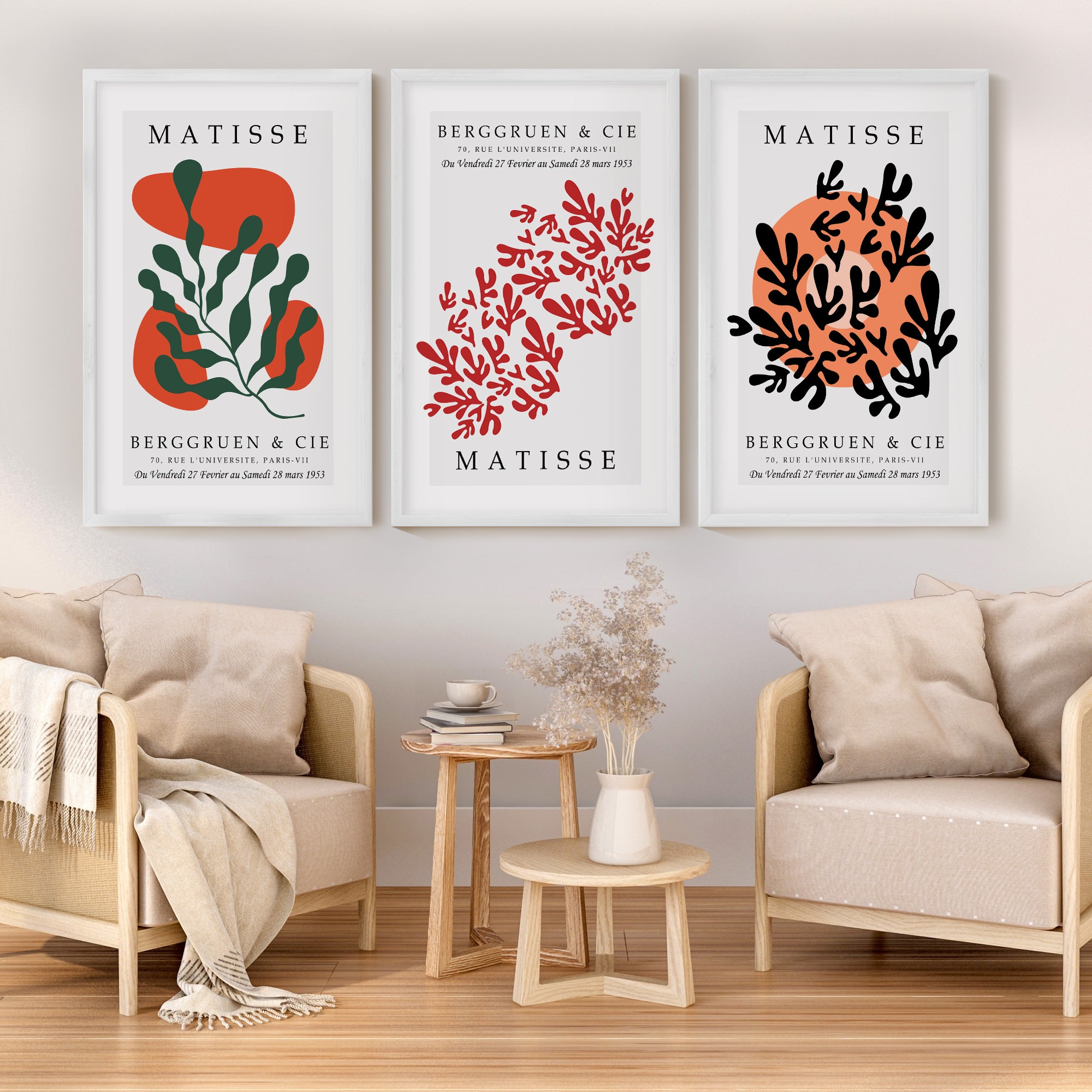 Matisse Prints – Framed Abstract Wall Art Set of 3 - White Framed Poster No Border - Artworksets