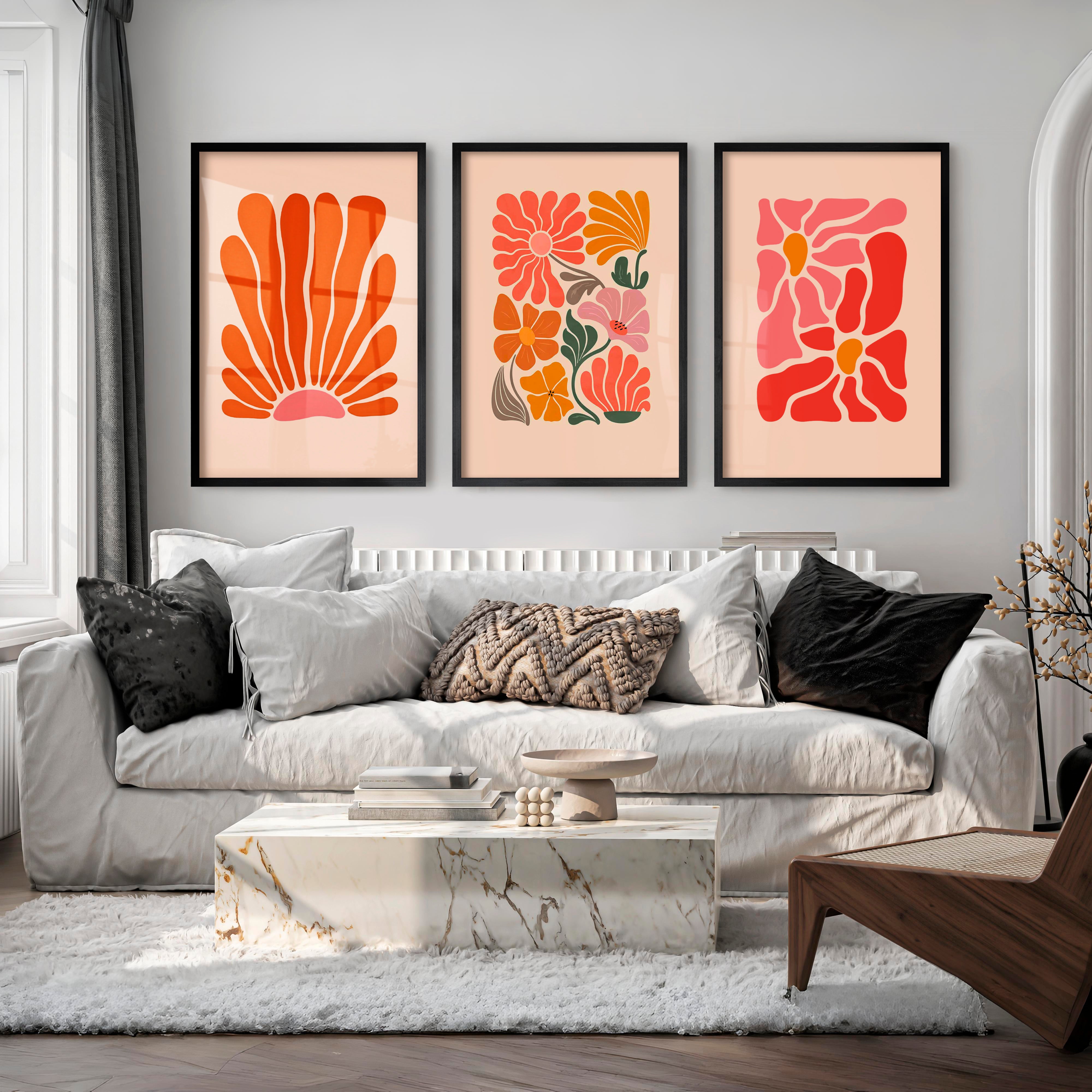 Matisse Style Wall Painting Abstract – Set of 3 Prints - Black Framed Poster No Border - Artworksets