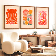 Matisse Style Wall Painting Abstract – Set of 3 Prints - Dark Brown Framed Poster No Border - Artworksets