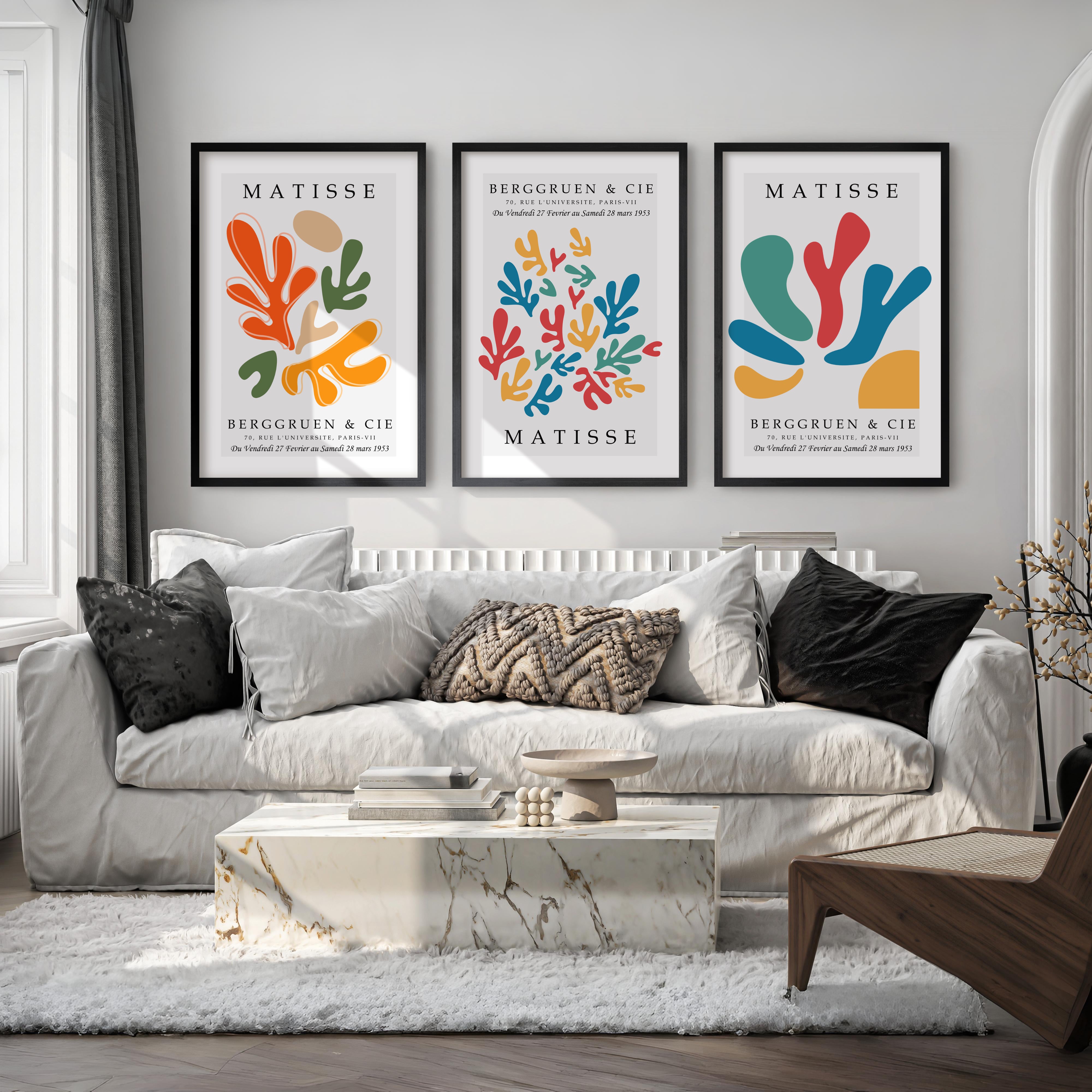 Matisse Wall Art – Colorful Abstract Print Set of 3 - Black Framed Poster No Border - Artworksets