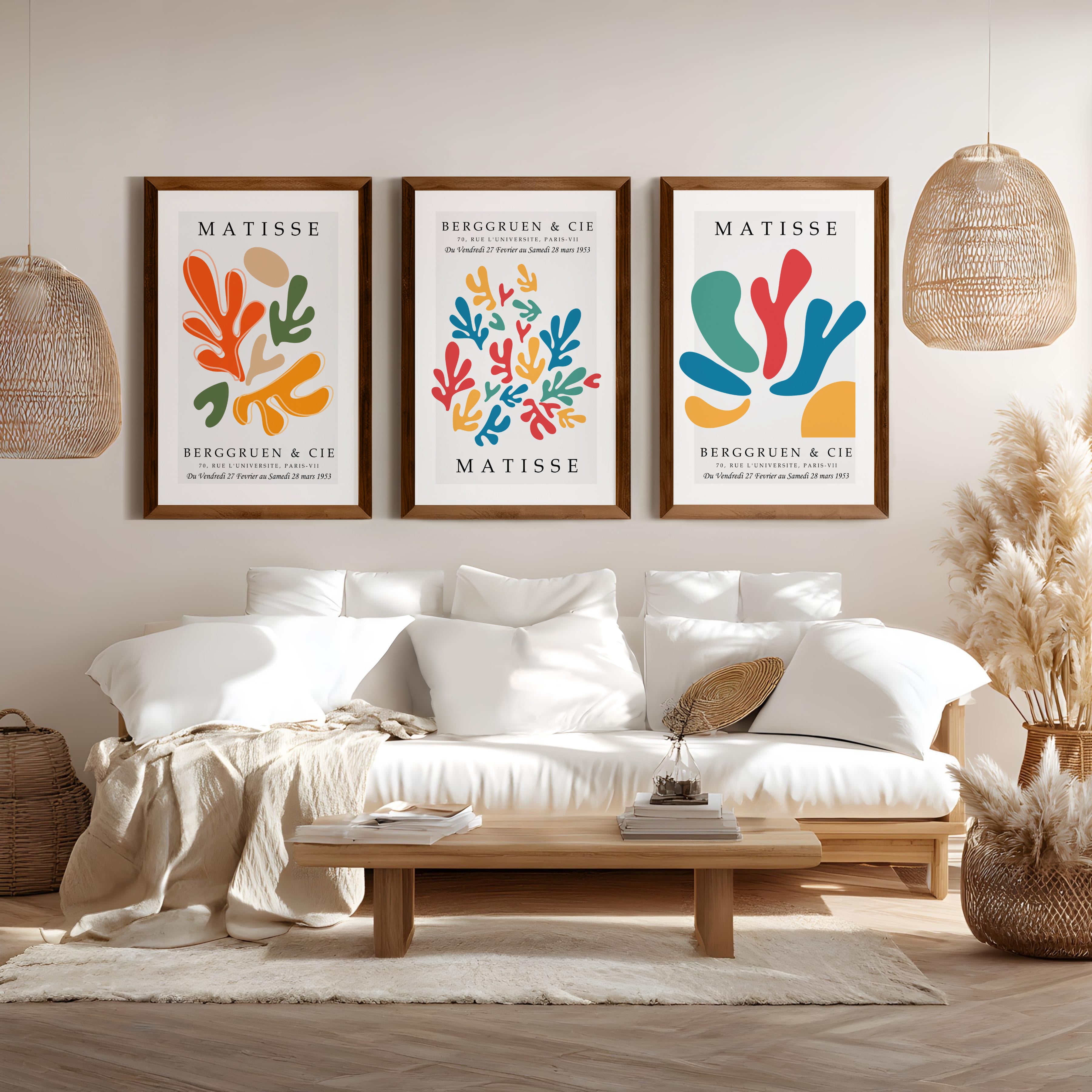 Matisse Wall Art – Colorful Abstract Print Set of 3 - Dark Brown Framed Poster No Border - Artworksets