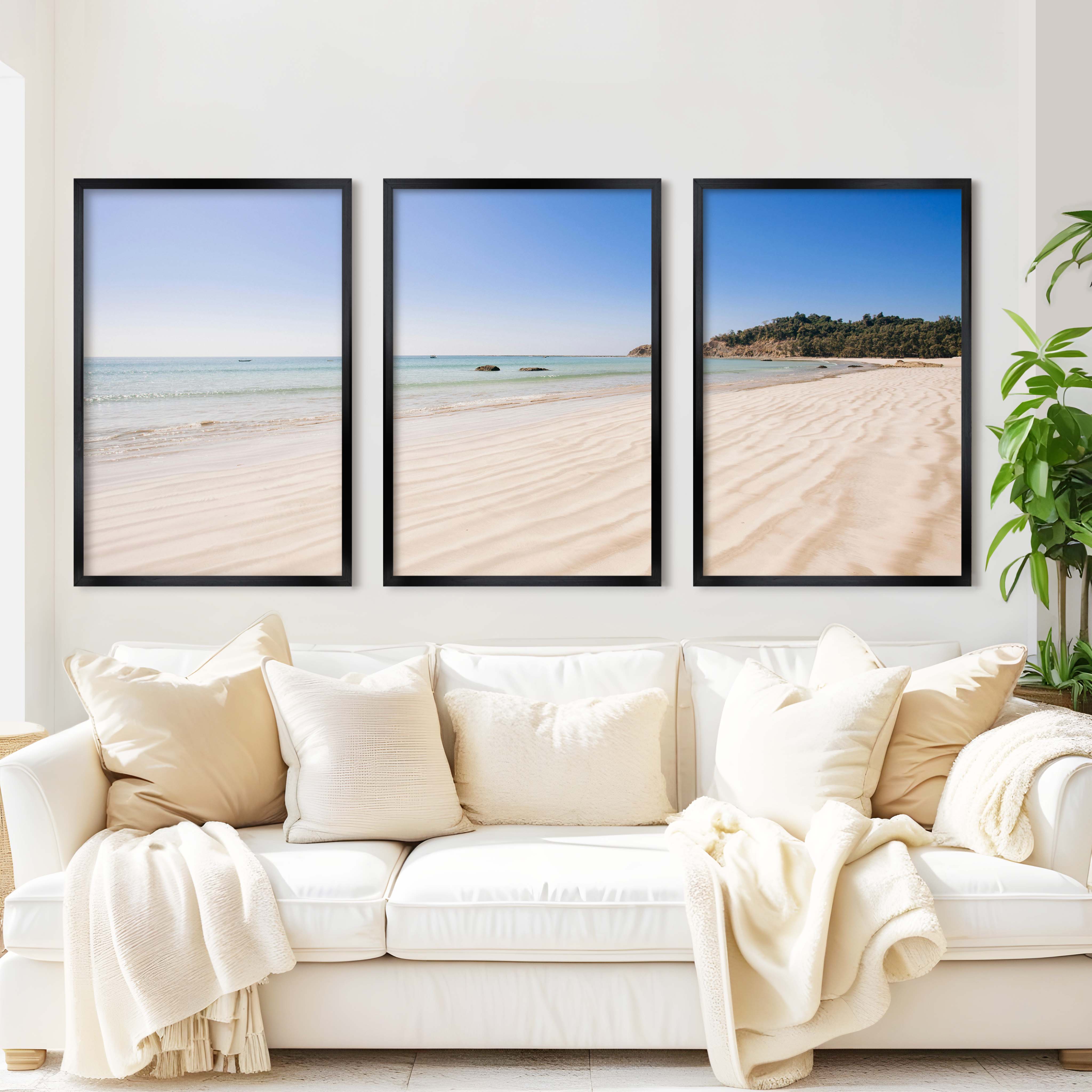 Minimal Coastal Wall Art – Open Beach and Sea Horizon - Black Framed Poster No Border - Artworksets