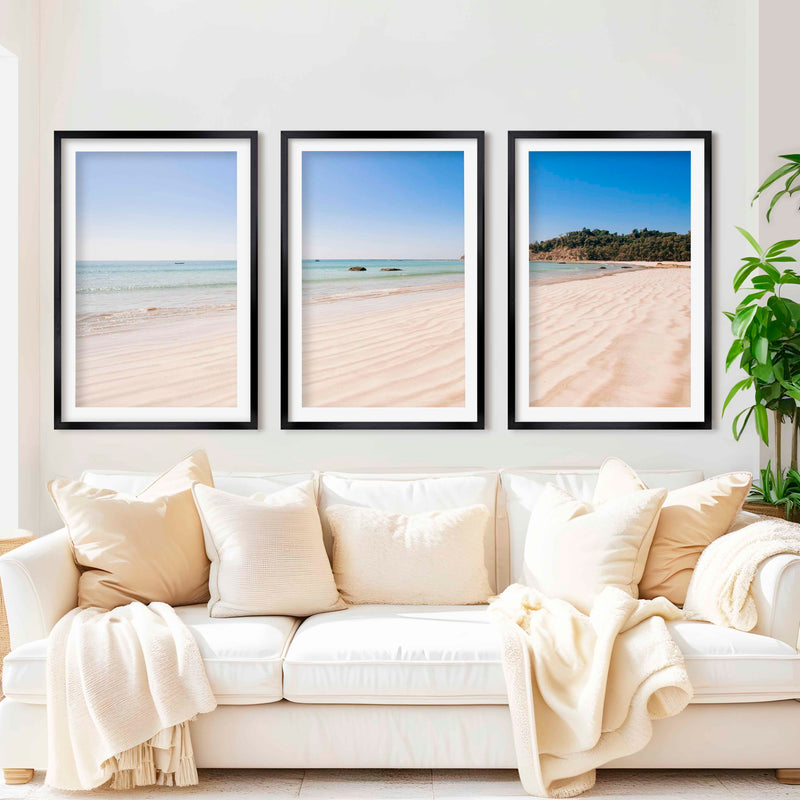 Minimal Coastal Wall Art – Open Beach and Sea Horizon - Black Framed Poster with White Border - Artworksets