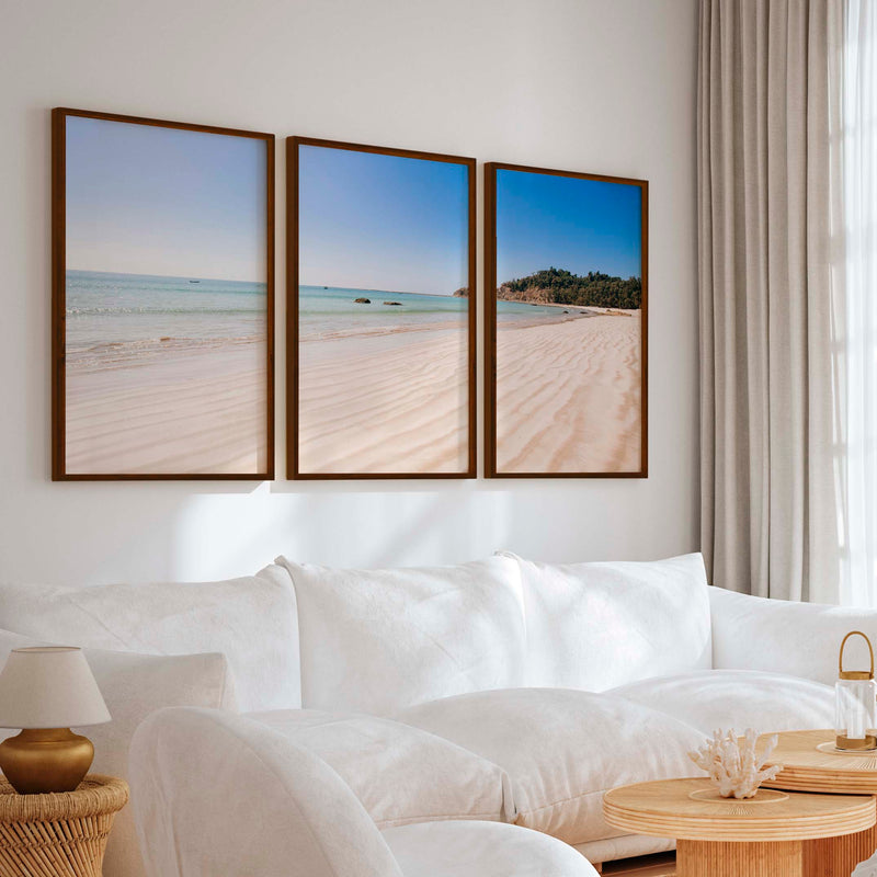 Minimal Coastal Wall Art – Open Beach and Sea Horizon - Dark Brown Framed Poster No Border - Artworksets