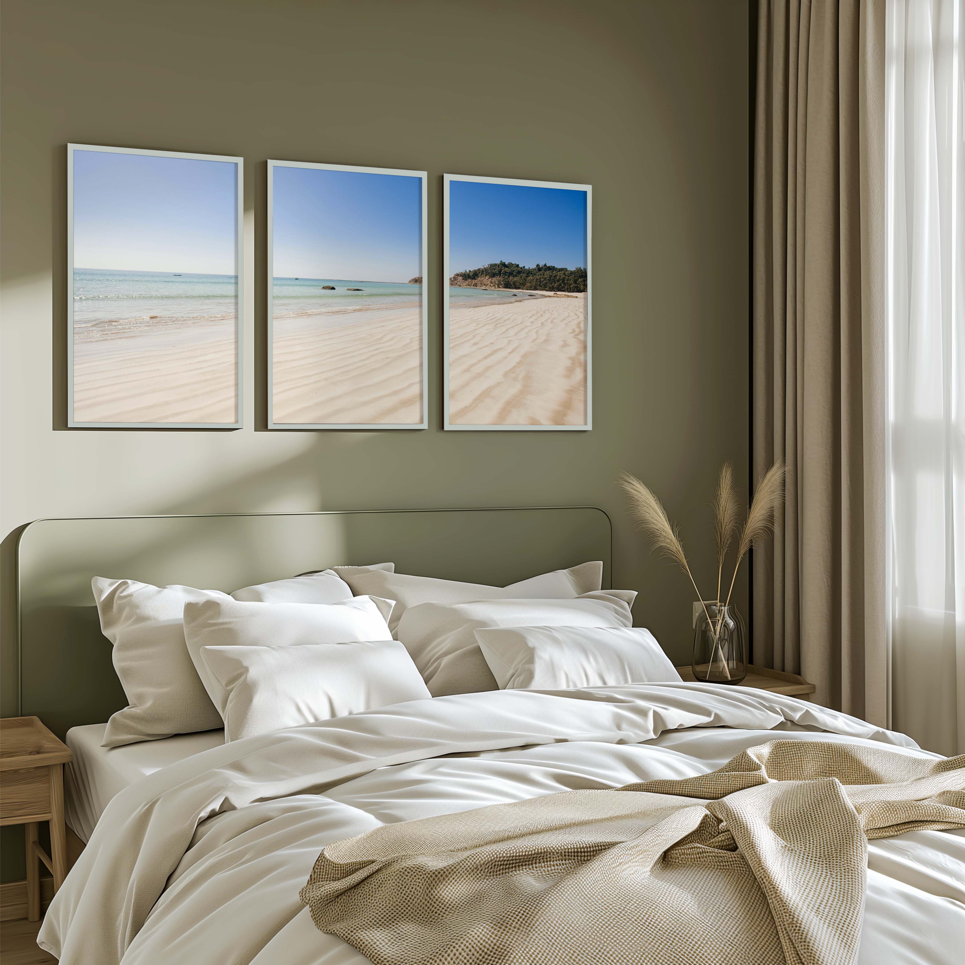 Minimal Coastal Wall Art – Open Beach and Sea Horizon - White Framed Poster No Border - Artworksets