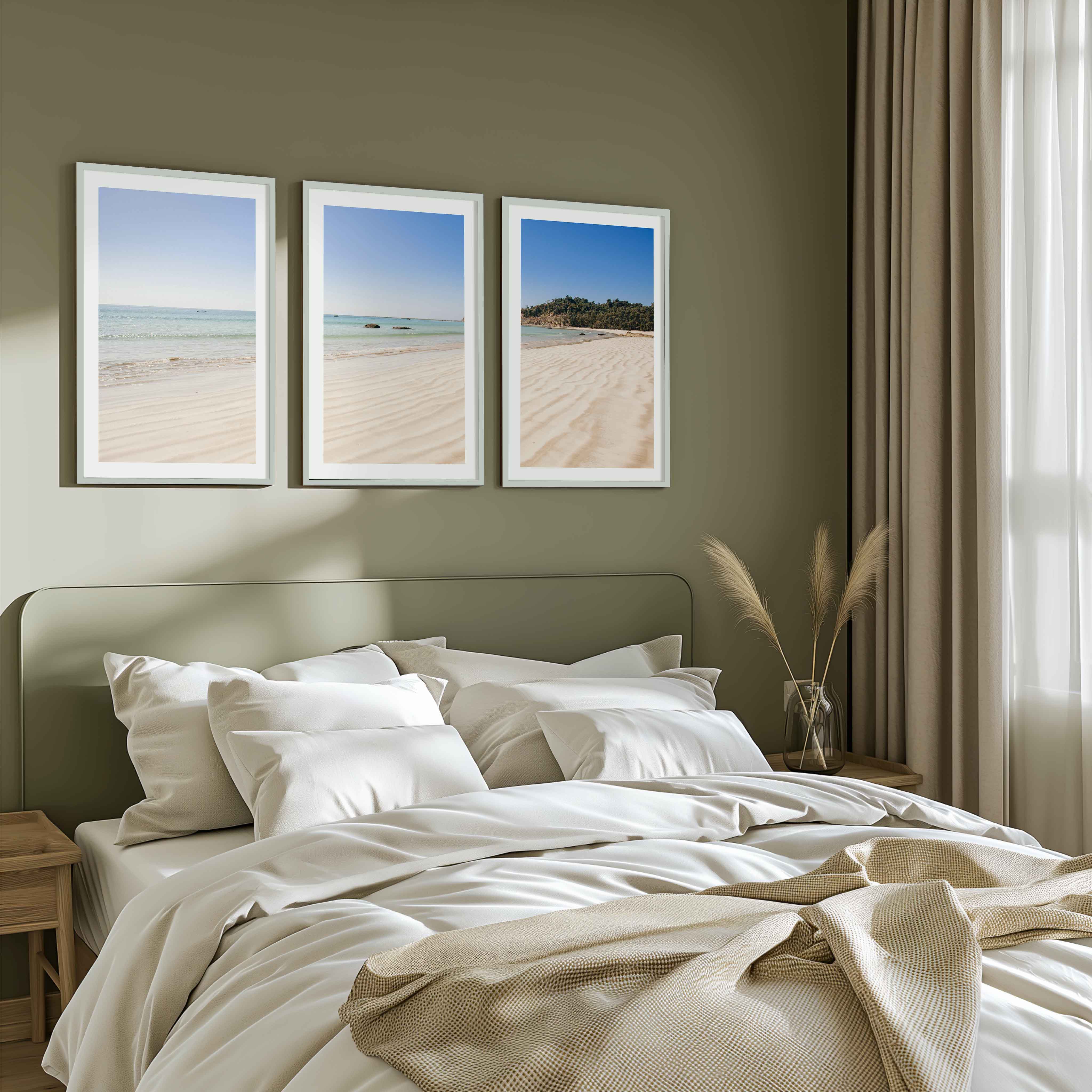 Minimal Coastal Wall Art – Open Beach and Sea Horizon - White Framed Poster with White Border - Artworksets