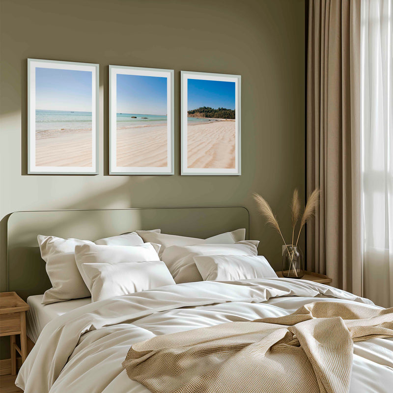 Minimal Coastal Wall Art – Open Beach and Sea Horizon - White Framed Poster with White Border - Artworksets