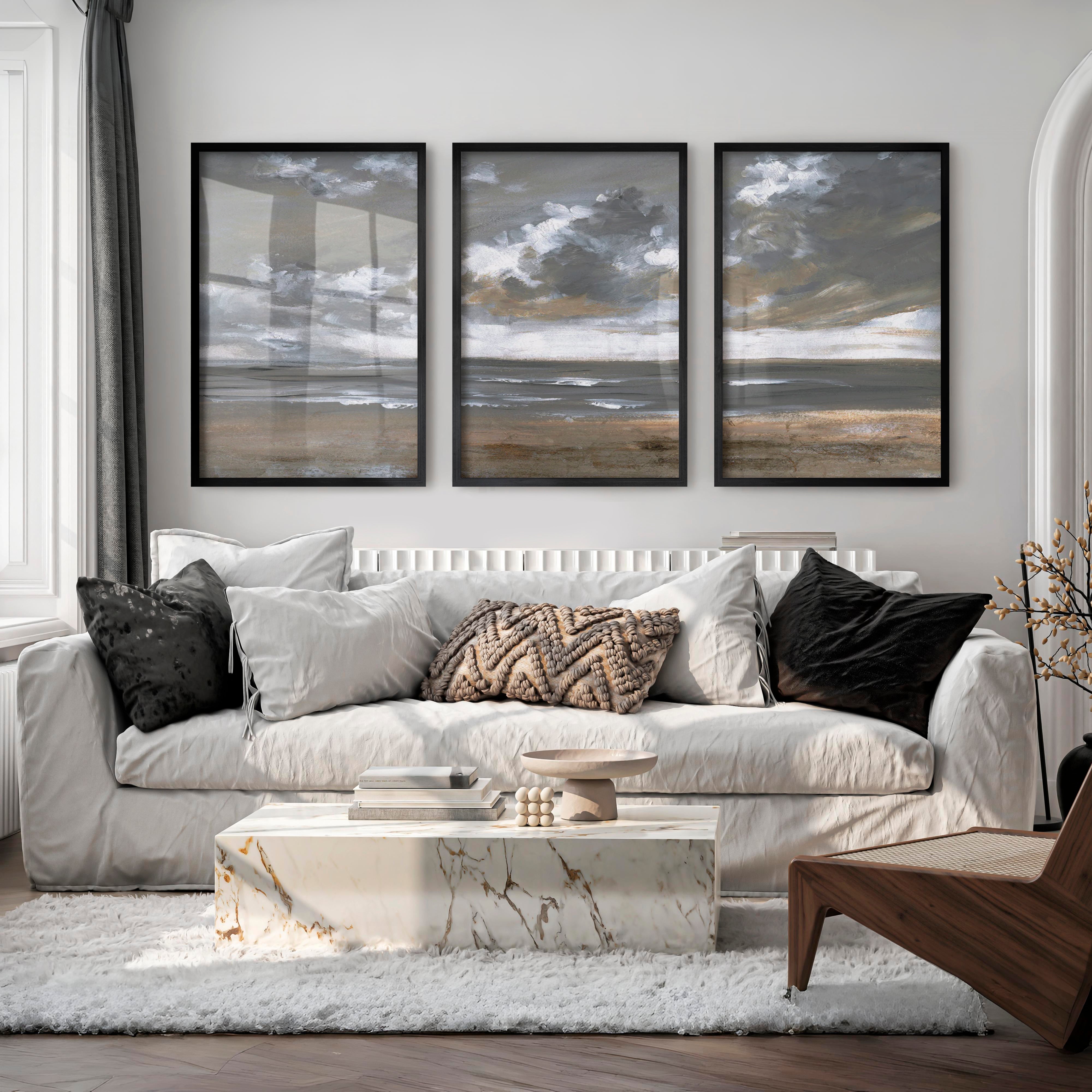 Minimalist Abstract Landscape Painting – Serene Neutral Wall Art - Black Framed Poster No Border - Artworksets