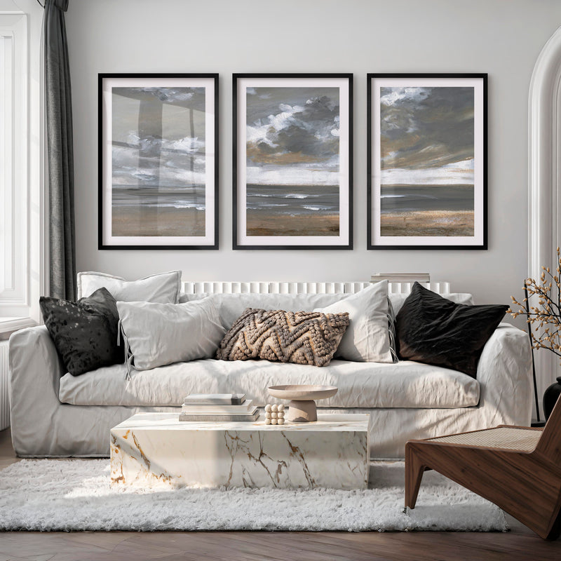 Minimalist Abstract Landscape Painting – Serene Neutral Wall Art - Black Framed Poster with White Border - Artworksets