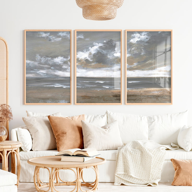 Minimalist Abstract Landscape Painting – Serene Neutral Wall Art - Natural Wood Framed Poster No Border - Artworksets