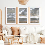 Minimalist Abstract Landscape Painting – Serene Neutral Wall Art- Natural Wood Framed Poster with White Border - Artworksets