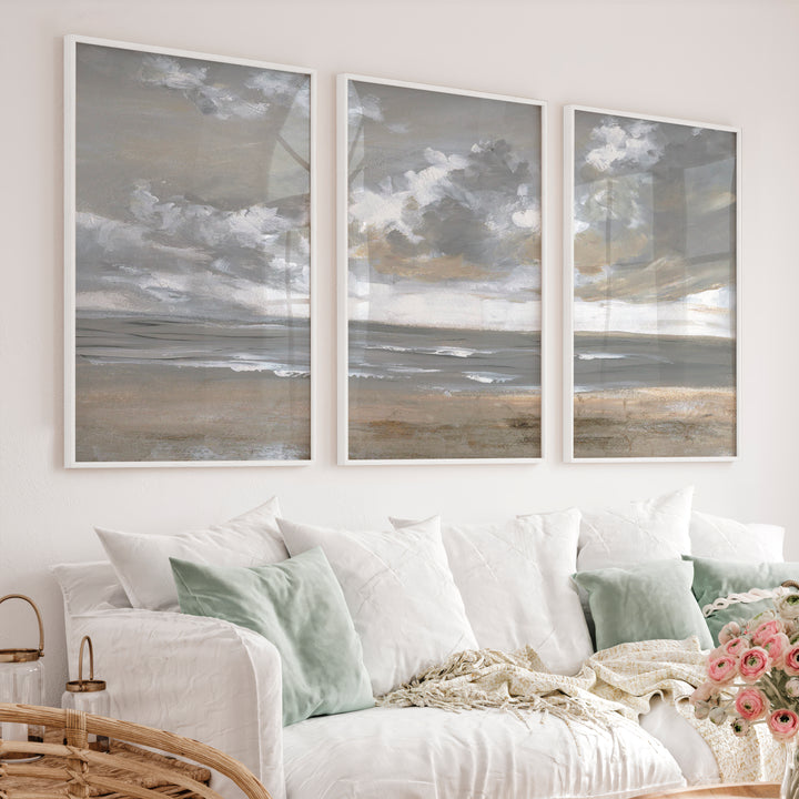 Minimalist Abstract Landscape Painting – Serene Neutral Wall Art - White Framed Poster No Border - Artworksets