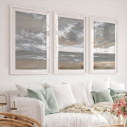 Minimalist Abstract Landscape Painting – Serene Neutral Wall Art - White Framed Poster with White Border - Artworksets