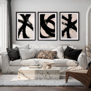 Modern Abstract Art Black and White – Minimalist Brushstroke Wall Art - Black Framed Poster with White Border - Artworksets