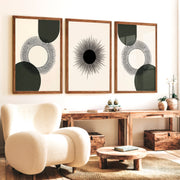 Modern Abstract Painting Black Minimal Geo Set of 3 - Dark Brown Framed Poster No Border - Artworksets