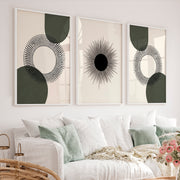 Modern Abstract Painting Black Minimal Geo Set of 3 - White Framed Poster No Border - Artworksets