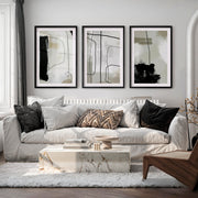 Modern and Abstract Paintings Black White Minimal Set of 3 - Black Framed Poster with White Border - Artworksets