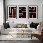 Organic Forms Modern and Abstract Paintings Set - Black Framed Poster with White Border - Artworksets