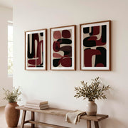 Organic Forms Modern and Abstract Paintings Set - Dark Brown Framed Poster with White Border - Artworksets