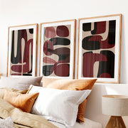 Organic Forms Modern and Abstract Paintings Set- Natural Wood Framed Poster with White Border - Artworksets